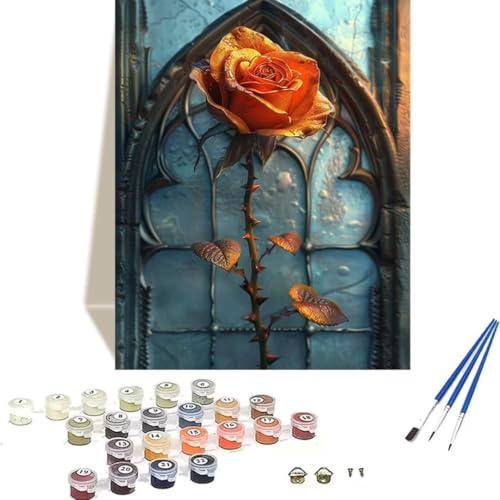 LUOLYYEI Malen nach Zahlen Komplett Set, Malen Nach Zahlen Kinder Acrylfarben, Pinseln, Zubehör, Geschenkbox - Rose DIY Gemälde Bastelset Kit mit Leinwand für Erwachsene, 70 x 95 cm, Blume 8-C von LUOLYYEI