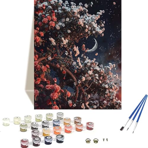 LUOLYYEI Malen nach Zahlen Komplett Set, Malen Nach Zahlen Kinder Acrylfarben, Pinseln, Zubehör, Geschenkbox - Rose DIY Gemälde Bastelset Kit mit Leinwand für Erwachsene, 70 x 95 cm, Mond 5-9 von LUOLYYEI