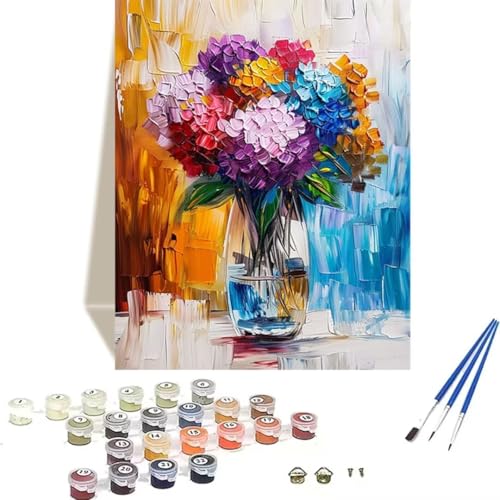 LUOLYYEI Malen nach Zahlen Komplett Set, Malen Nach Zahlen Kinder Acrylfarben, Pinseln, Zubehör, Geschenkbox - Vase DIY Gemälde Bastelset Kit mit Leinwand für Erwachsene, 70 x 95 cm, Blume D-4 von LUOLYYEI