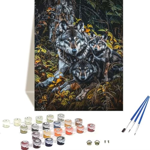 LUOLYYEI Malen nach Zahlen für Erwachsene, Motiv: Wald, Malen Nach Zahlen Kinder Einfaches Wolf DIY-Ölgemälde-Set auf Leinwand mit Pinseln und Acrylpigment für Home Decor, Ohne Rahmen 30x40cm 3-5 von LUOLYYEI