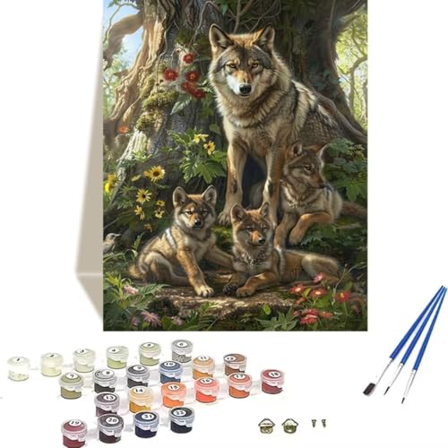 LUOLYYEI Malen nach Zahlen für Erwachsene, Motiv: Wald, Malen Nach Zahlen Kinder Einfaches Wolf DIY-Ölgemälde-Set auf Leinwand mit Pinseln und Acrylpigment für Home Decor, Ohne Rahmen 30x40cm K-E von LUOLYYEI