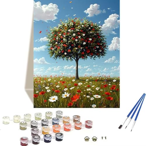 LUOLYYEI Malen nach Zahlen für Erwachsene, Motiv: Wiese, Malen Nach Zahlen Kinder Einfaches Himmel DIY-Ölgemälde-Set auf Leinwand mit Pinseln und Acrylpigment für Home Decor, Ohne Rahmen 30x40cm 9-7 von LUOLYYEI