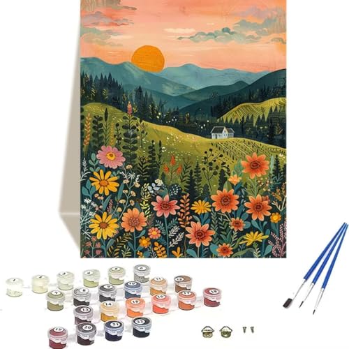 LUOLYYEI Malen nach Zahlen für Erwachsene, Motiv: Wiese, Malen Nach Zahlen Kinder Einfaches Sonne DIY-Ölgemälde-Set auf Leinwand mit Pinseln und Acrylpigment für Home Decor, Ohne Rahmen 30x40cm 8-4 von LUOLYYEI