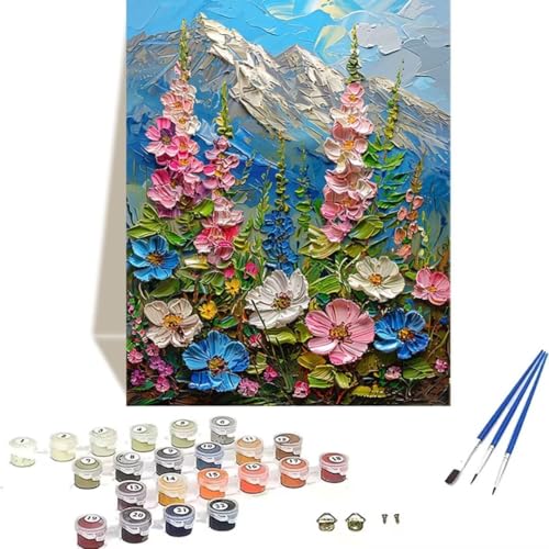 LUOLYYEI Malen nach Zahlen für Erwachsene: Beginner to Advanced Number Painting Kit Malen Nach Zahlen Kinder – Berg Fuji DIY Kunst and Crafts – Kits enthalten Acrylfarbe – Blume 40 x 50 cm R-S von LUOLYYEI