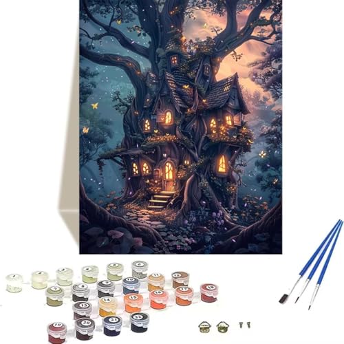 LUOLYYEI Malen nach Zahlen für Erwachsene: Beginner to Advanced Number Painting Kit Malen Nach Zahlen Kinder – HäUser DIY Kunst and Crafts – Kits enthalten Acrylfarbe – Wald 40 x 50 cm 0-5 von LUOLYYEI