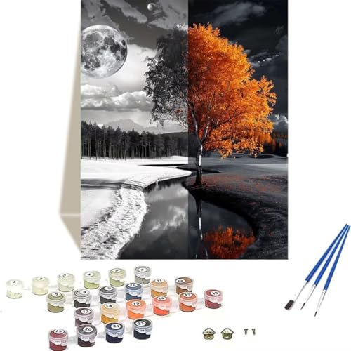 LUOLYYEI Malen nach Zahlen für Erwachsene: Beginner to Advanced Number Painting Kit Malen Nach Zahlen Kinder – Herbst DIY Kunst and Crafts – Kits enthalten Acrylfarbe – Winter 70 x 95 cm V-X von LUOLYYEI