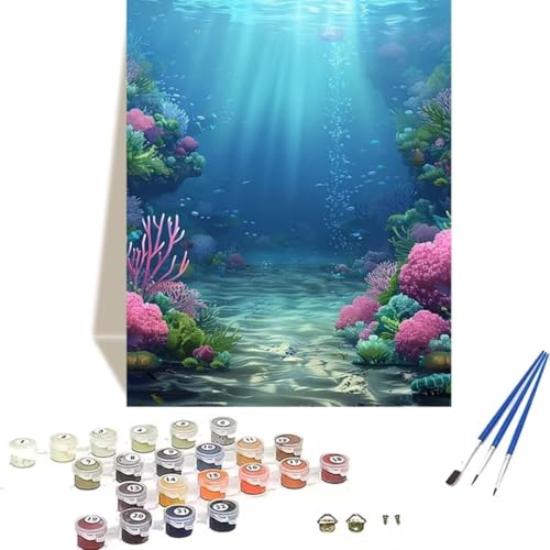 LUOLYYEI Malen nach Zahlen für Erwachsene: Beginner to Advanced Number Painting Kit Malen Nach Zahlen Kinder – Koralle DIY Kunst and Crafts – Kits enthalten Acrylfarbe – Meer 70 x 95 cm E-D von LUOLYYEI