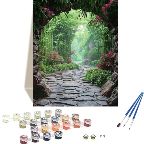 LUOLYYEI Malen nach Zahlen für Erwachsene: Beginner to Advanced Number Painting Kit Malen Nach Zahlen Kinder – Landschaft DIY Kunst and Crafts – Kits enthalten Acrylfarbe – Bambuswald 40 x 50 cm H-I von LUOLYYEI