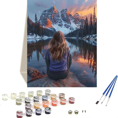 LUOLYYEI Malen nach Zahlen für Erwachsene: Beginner to Advanced Number Painting Kit Malen Nach Zahlen Kinder – Landschaft DIY Kunst and Crafts – Kits enthalten Acrylfarbe – Schneeberg 70 x 95 cm 9-0 von LUOLYYEI