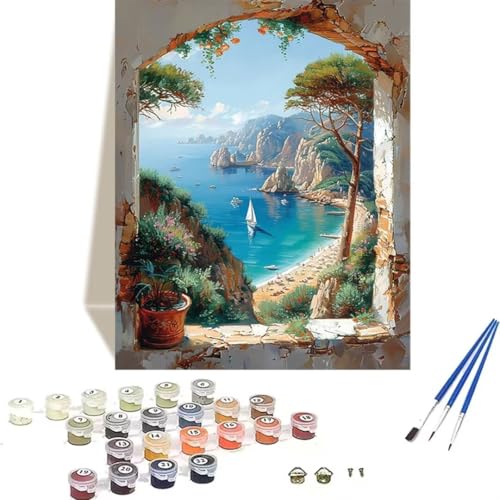 LUOLYYEI Malen nach Zahlen für Erwachsene: Beginner to Advanced Number Painting Kit Malen Nach Zahlen Kinder – Meer DIY Kunst and Crafts – Kits enthalten Acrylfarbe – Landschaft 40 x 50 cm 9-5 von LUOLYYEI