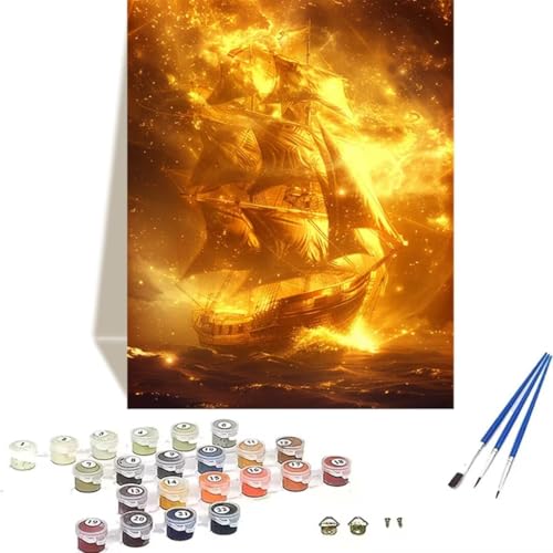 LUOLYYEI Malen nach Zahlen für Erwachsene: Beginner to Advanced Number Painting Kit Malen Nach Zahlen Kinder – Segelboot DIY Kunst and Crafts – Kits enthalten Acrylfarbe – Meer 70 x 95 cm 5-3 von LUOLYYEI