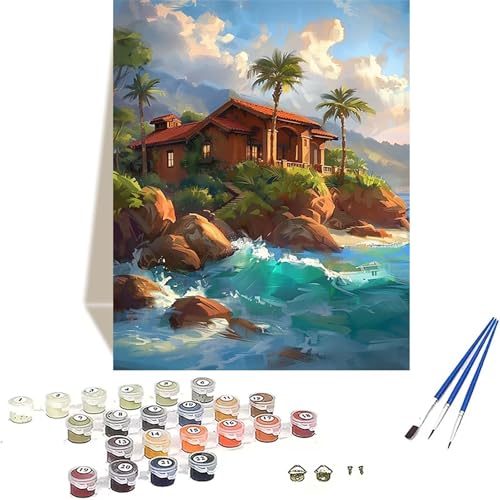 LUOLYYEI Meer Malen Nach Zahlen Erwachsene, Landschaft Malen Nach Zahlen kinder Leinwand mit Pinseln und Acrylfarbe, DIY Paint by Numbers Adult und Anfänger, für Home Decor, Geschenk - 20 x 30 cm 2-5 von LUOLYYEI