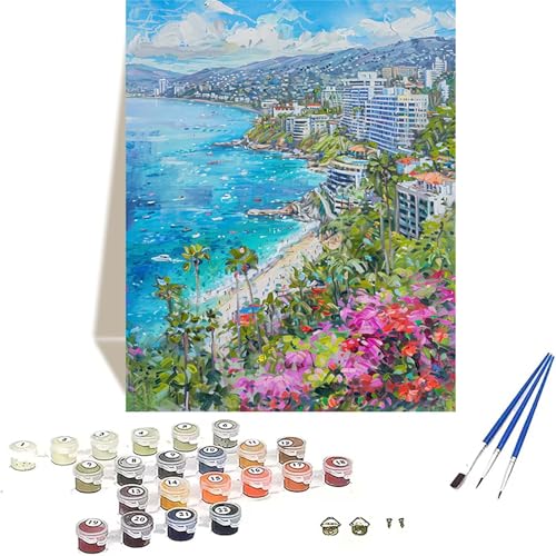 LUOLYYEI Meer Malen Nach Zahlen Erwachsene, Landschaft Malen Nach Zahlen kinder Leinwand mit Pinseln und Acrylfarbe, DIY Paint by Numbers Adult und Anfänger, für Home Decor, Geschenk - 30 x 40 cm X-B von LUOLYYEI