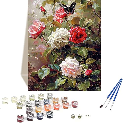 LUOLYYEI Schmetterling Malen Nach Zahlen Erwachsene, Rose Malen Nach Zahlen kinder Leinwand mit Pinseln und Acrylfarbe, DIY Paint by Numbers Adult und Anfänger, für Home Decor, Geschenk - 40x60CM D-7 von LUOLYYEI