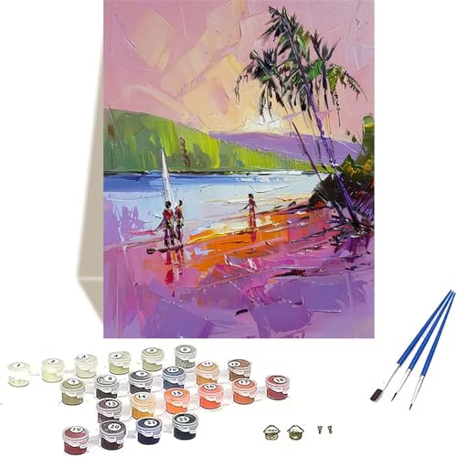 LUOLYYEI Strand Malen Nach Zahlen Erwachsene, Landschaft Malen Nach Zahlen kinder Leinwand mit Pinseln und Acrylfarbe, DIY Paint by Numbers Adult und Anfänger, für Home Decor, Geschenk - 40x50 cm O-R von LUOLYYEI