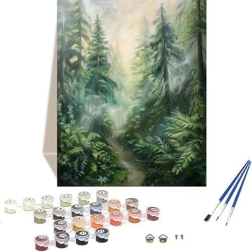 LUOLYYEI Wald Malen Nach Zahlen Erwachsene, Landschaft Malen Nach Zahlen kinder Leinwand mit Pinseln und Acrylfarbe, DIY Paint by Numbers Adult und Anfänger, für Home Decor, Geschenk - 30 x 40 cm 2-J von LUOLYYEI