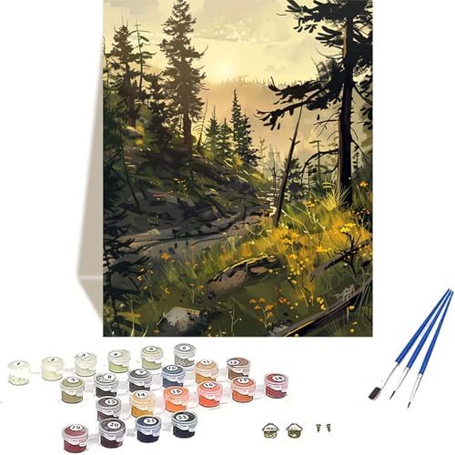 LUOLYYEI Wald Malen Nach Zahlen Erwachsene, Landschaft Malen Nach Zahlen kinder Leinwand mit Pinseln und Acrylfarbe, DIY Paint by Numbers Adult und Anfänger, für Home Decor, Geschenk - 30 x 40 cm K-0 von LUOLYYEI