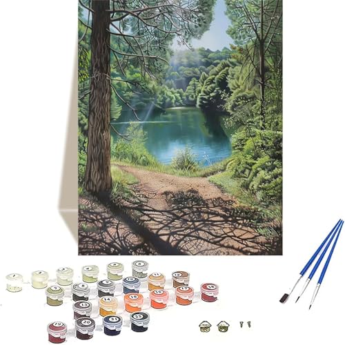 LUOLYYEI Wald Malen Nach Zahlen Erwachsene, Landschaft Malen Nach Zahlen kinder Leinwand mit Pinseln und Acrylfarbe, DIY Paint by Numbers Adult und Anfänger, für Home Decor, Geschenk - 40 x 50 cm 9-L von LUOLYYEI