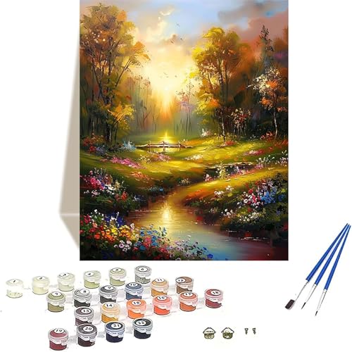 LUOLYYEI Wald Malen Nach Zahlen Erwachsene, Landschaft Malen Nach Zahlen kinder Leinwand mit Pinseln und Acrylfarbe, DIY Paint by Numbers Adult und Anfänger, für Home Decor, Geschenk - 40 x 50 cm H-8 von LUOLYYEI