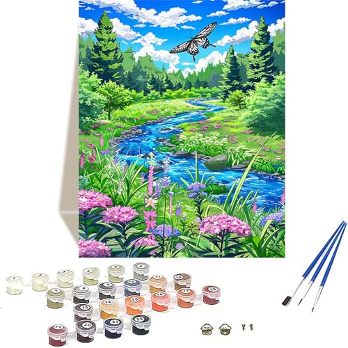 LUOLYYEI Wald Malen Nach Zahlen Erwachsene, Landschaft Malen Nach Zahlen kinder Leinwand mit Pinseln und Acrylfarbe, DIY Paint by Numbers Adult und Anfänger, für Home Decor, Geschenk - 40 x 60 cm I-Z von LUOLYYEI