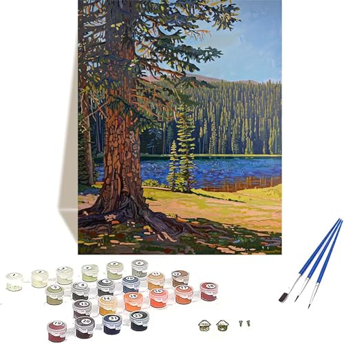 LUOLYYEI Wald Malen Nach Zahlen Erwachsene, Landschaft Malen Nach Zahlen kinder Leinwand mit Pinseln und Acrylfarbe, DIY Paint by Numbers Adult und Anfänger, für Home Decor, Geschenk - 50 x 65 cm K-8 von LUOLYYEI