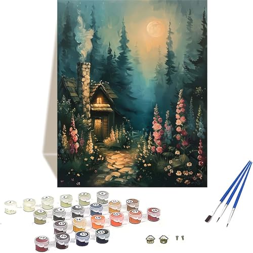 LUOLYYEI Wald Malen Nach Zahlen Erwachsene, Nachtansicht Malen Nach Zahlen kinder Leinwand mit Pinseln und Acrylfarbe, DIY Paint by Numbers Adult und Anfänger, für Home Decor, Geschenk - 40x50 cm E-9 von LUOLYYEI