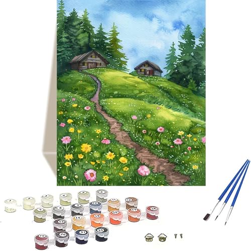 LUOLYYEI Wiese Malen Nach Zahlen Erwachsene, Landschaft Malen Nach Zahlen kinder Leinwand mit Pinseln und Acrylfarbe, DIY Paint by Numbers Adult und Anfänger, für Home Decor, Geschenk - 100x135CM K-I von LUOLYYEI