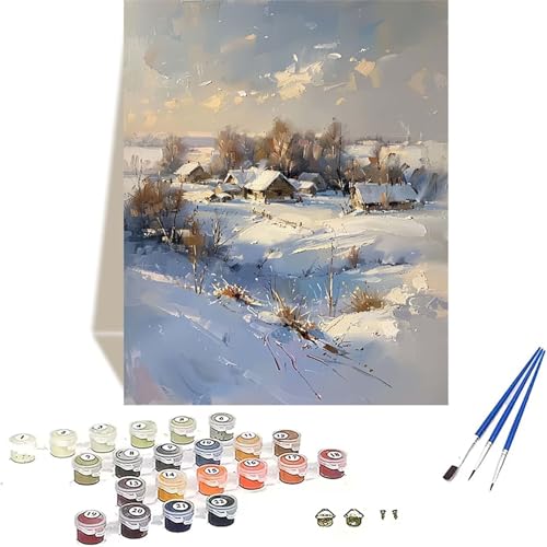 LUOLYYEI Winter Malen Nach Zahlen Erwachsene, Landschaft Malen Nach Zahlen kinder Leinwand mit Pinseln und Acrylfarbe, DIY Paint by Numbers Adult und Anfänger, für Home Decor, Geschenk - 30x40CM 4-4 von LUOLYYEI