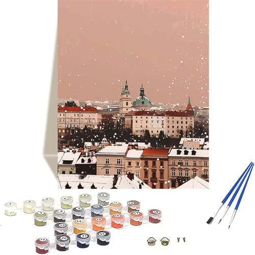 LUOLYYEI Winter Malen Nach Zahlen Erwachsene, Landschaft Malen Nach Zahlen kinder Leinwand mit Pinseln und Acrylfarbe, DIY Paint by Numbers Adult und Anfänger, für Home Decor, Geschenk - 60x80CM 4-3 von LUOLYYEI