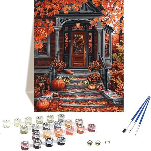 Landschaft Malen Nach Zahlen Erwachsene, Herbst Malen Nach Zahlen kinder Leinwand mit Pinseln und Acrylfarbe, DIY Paint by Numbers Adult und Anfänger, für Home Decor, Geschenk - 100 x 135 cm B-9 von LUOLYYEI