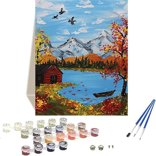 Landschaft Malen Nach Zahlen Erwachsene, Herbst Malen Nach Zahlen kinder Leinwand mit Pinseln und Acrylfarbe, DIY Paint by Numbers Adult und Anfänger, für Home Decor, Geschenk - 100x135CM 7-C von LUOLYYEI