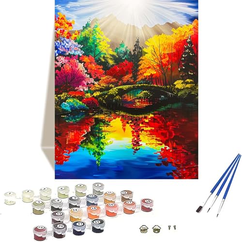 Landschaft Malen Nach Zahlen Erwachsene, Herbst Malen Nach Zahlen kinder Leinwand mit Pinseln und Acrylfarbe, DIY Paint by Numbers Adult und Anfänger, für Home Decor, Geschenk - 20 x 30 cm U-7 von LUOLYYEI