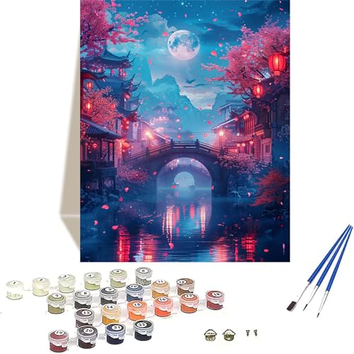 Landschaft Malen Nach Zahlen Erwachsene, Japan Malen Nach Zahlen kinder Leinwand mit Pinseln und Acrylfarbe, DIY Paint by Numbers Adult und Anfänger, für Home Decor, Geschenk - 20 x 30 cm I-1 von LUOLYYEI