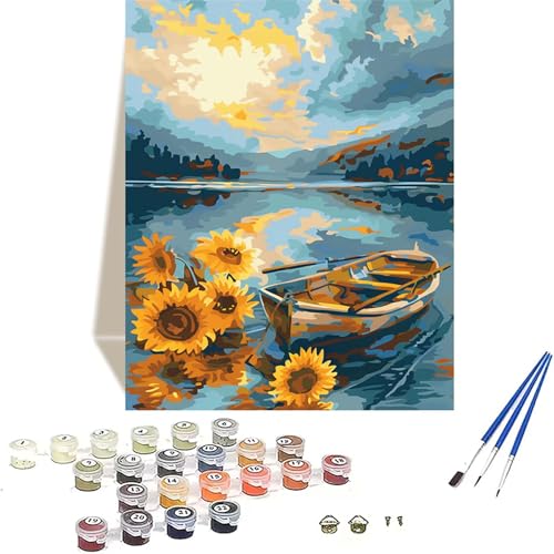 Landschaft Malen Nach Zahlen Erwachsene, Sonnenblume Malen Nach Zahlen kinder Leinwand mit Pinseln und Acrylfarbe, DIY Paint by Numbers Adult und Anfänger, für Home Decor, Geschenk - 100x135CM 3-O von LUOLYYEI