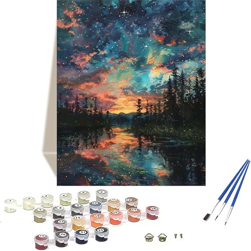 Landschaft Malen Nach Zahlen Erwachsene, Sternenhimmel Malen Nach Zahlen kinder Leinwand mit Pinseln und Acrylfarbe, DIY Paint by Numbers Adult und Anfänger, für Home Decor, Geschenk - 20 x 30 cm 2-D von LUOLYYEI