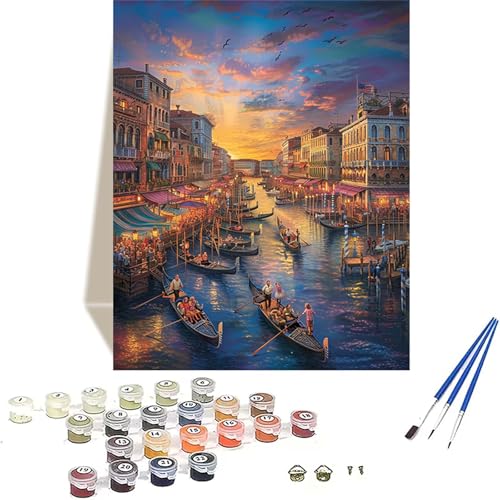 Landschaft Malen Nach Zahlen Erwachsene, Venedig Malen Nach Zahlen kinder Leinwand mit Pinseln und Acrylfarbe, DIY Paint by Numbers Adult und Anfänger, für Home Decor, Geschenk - 70x95 cm 8-F von LUOLYYEI