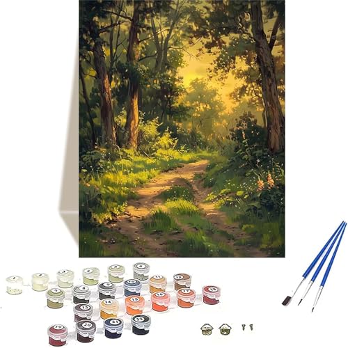 Landschaft Malen Nach Zahlen Erwachsene, Wald Malen Nach Zahlen kinder Leinwand mit Pinseln und Acrylfarbe, DIY Paint by Numbers Adult und Anfänger, für Home Decor, Geschenk - Ohne Rahmen 50x65 cm 4-J von LUOLYYEI