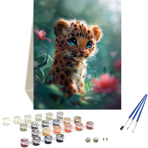 Leopard Malen Nach Zahlen Erwachsene, Tier Malen Nach Zahlen kinder Leinwand mit Pinseln und Acrylfarbe, DIY Paint by Numbers Adult und Anfänger, für Home Decor, Geschenk - Ohne Rahmen 100x135CM L-M von LUOLYYEI