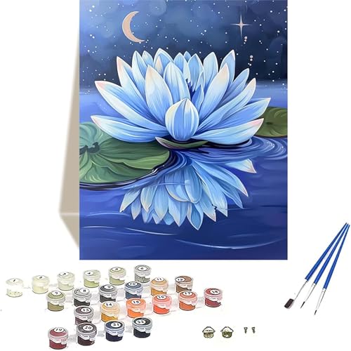 Lotus Malen Nach Zahlen Erwachsene, Mond Malen Nach Zahlen kinder Leinwand mit Pinseln und Acrylfarbe, DIY Paint by Numbers Adult und Anfänger, für Home Decor, Geschenk - Ohne Rahmen 20 x 30 cm 3-Z von LUOLYYEI