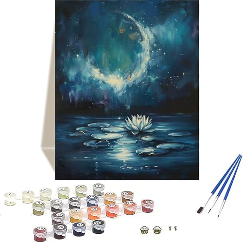 Lotus Malen Nach Zahlen Erwachsene, Sternenhimmel Malen Nach Zahlen kinder Leinwand mit Pinseln und Acrylfarbe, DIY Paint by Numbers Adult und Anfänger, für Home Decor, Geschenk - 100x135CM 0-Y von LUOLYYEI