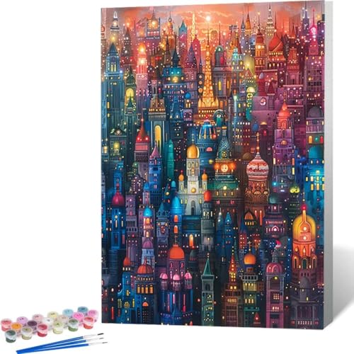 Malen Nach Zahlen Abstrakt Stadt Paint by Numbers Adult Erwachsene Malen Nach Zahlen Kits auf Leinwand Öl Hand Malerei mit Pinseln Malerei Kits Erwachsene Kunsthandwerk für Zuhause 50 x 65cm 5-8 von LUOLYYEI