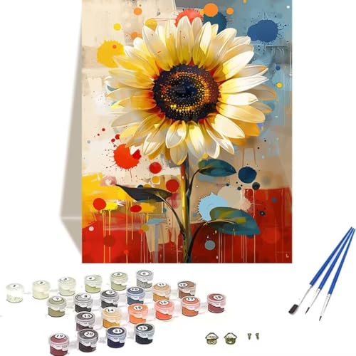 Malen Nach Zahlen Erwachsene Abstrakt, Malen Nach Zahlen Kinder Paint by Numbers, DIY Sonnenblume mit Pinseln und Acrylfarben Handgemalt Ölgemälde Leinwand für Home Decor, Ohne Rahmen (70x95cm) V-I von LUOLYYEI