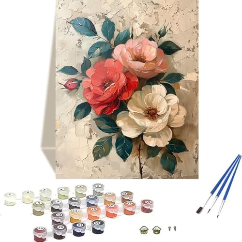 Malen Nach Zahlen Erwachsene Blume, Malen Nach Zahlen Kinder DIY Handgemalt Ölgemälde Kit für Anfänger und Erwachsene Mit Knitterfreie Leinwand und Acrylfarbe Rose Malen nach Zahlen 100 x 135 cm 9-K von LUOLYYEI