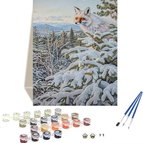 Malen Nach Zahlen Erwachsene Fuchs - Malen Nach Zahlen Kinder Winter - DIY Handgemalt Ölgemälde Kit Mit Knitterfreie Leinwand, Pinsels und Acrylfarbe - Als Geschenk Home Wand Dekor 70x95cm 6-8 von LUOLYYEI