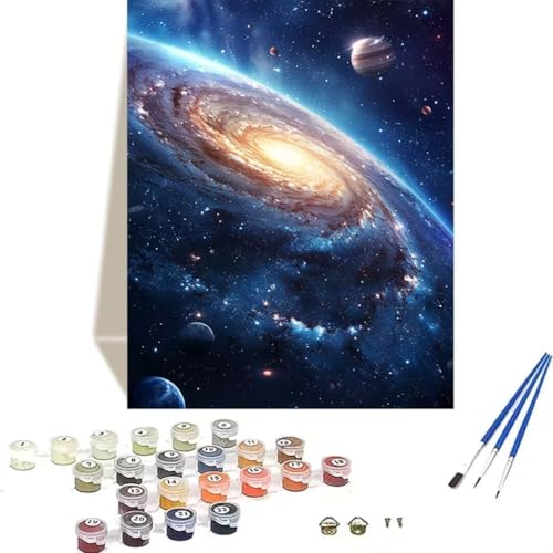 Malen Nach Zahlen Erwachsene Galaxis, Malen Nach Zahlen Kinder Paint by Numbers, DIY Planet mit Pinseln und Acrylfarben Handgemalt Ölgemälde Leinwand für Home Decor, Ohne Rahmen (70x95cm) B-C von LUOLYYEI