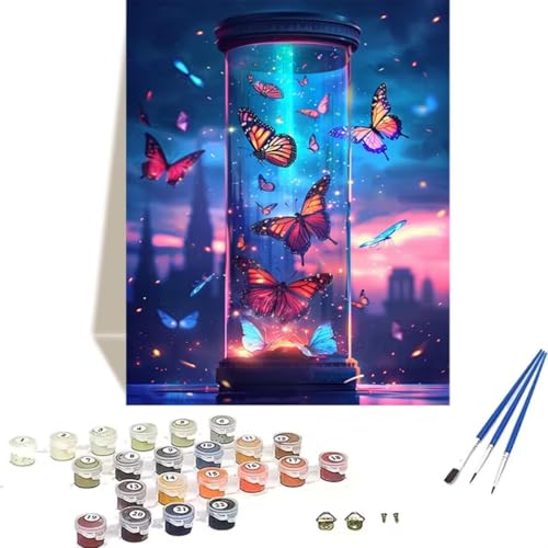 Malen Nach Zahlen Erwachsene Himmel, Schmetterling Malen Nach Zahlen Kinder DIY Leinen Leinwand Ölgemälde Kits, Home Haus Decor Geschenk mit Pinsel und Acrylpigment, (40x50cm) (Ohne Rahmen) A-7 von LUOLYYEI