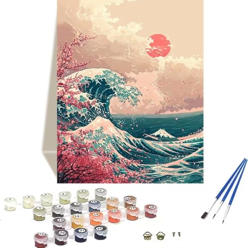 Malen Nach Zahlen Erwachsene Japan, Malen Nach Zahlen Kinder DIY Handgemalt Ölgemälde Kit für Anfänger und Erwachsene Mit Knitterfreie Leinwand und Acrylfarbe Meer Malen nach Zahlen 60 x 80 cm P-5 von LUOLYYEI