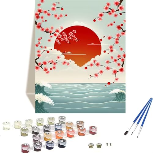 Malen Nach Zahlen Erwachsene Japan, Malen Nach Zahlen Kinder Paint by Numbers, DIY KirschblüTen mit Pinseln und Acrylfarben Handgemalt Ölgemälde Leinwand für Home Décor, Ohne Rahmen 100x135cm 2-2 von LUOLYYEI