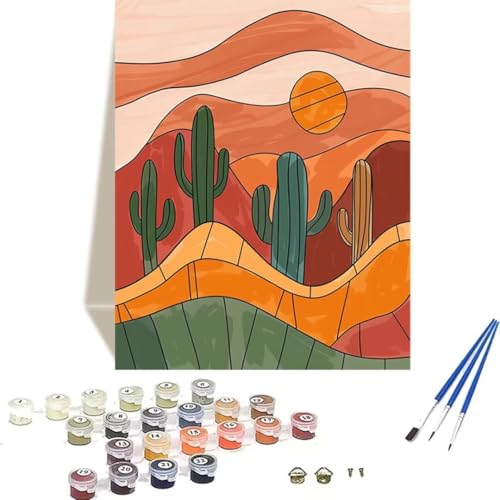 Malen Nach Zahlen Erwachsene Kaktus, Malen Nach Zahlen Kinder Sonne DIY Paint by Numbers Adult Handgemalt Ölgemälde Kit für Anfänger Kinder und Erwachsene Einfach Als Geschenk Wand Dekor (30x40cm) F-A von LUOLYYEI