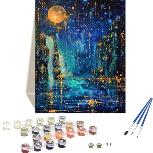 Malen Nach Zahlen Erwachsene Landschaft, Malen Nach Zahlen Kinder DIY Handgemalt Ölgemälde Kit für Anfänger und Erwachsene Mit Acrylfarbe Mond Malen nach Zahlen 100 x 135 cm Als Home Wand Dekor 4-2 von LUOLYYEI